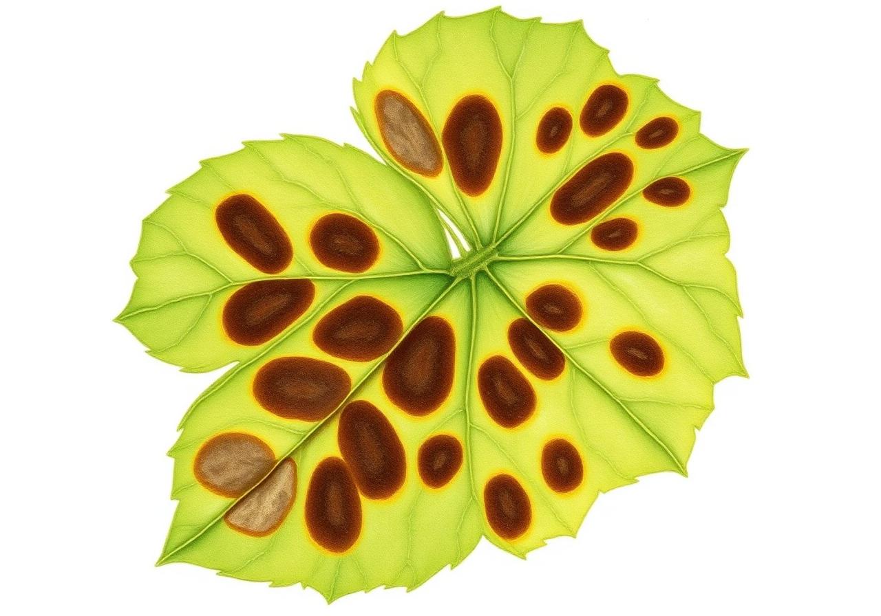 Feuille de tomate atteinte de mildiou : taches brunes huileuses et duvet blanc sur le revers du limbe